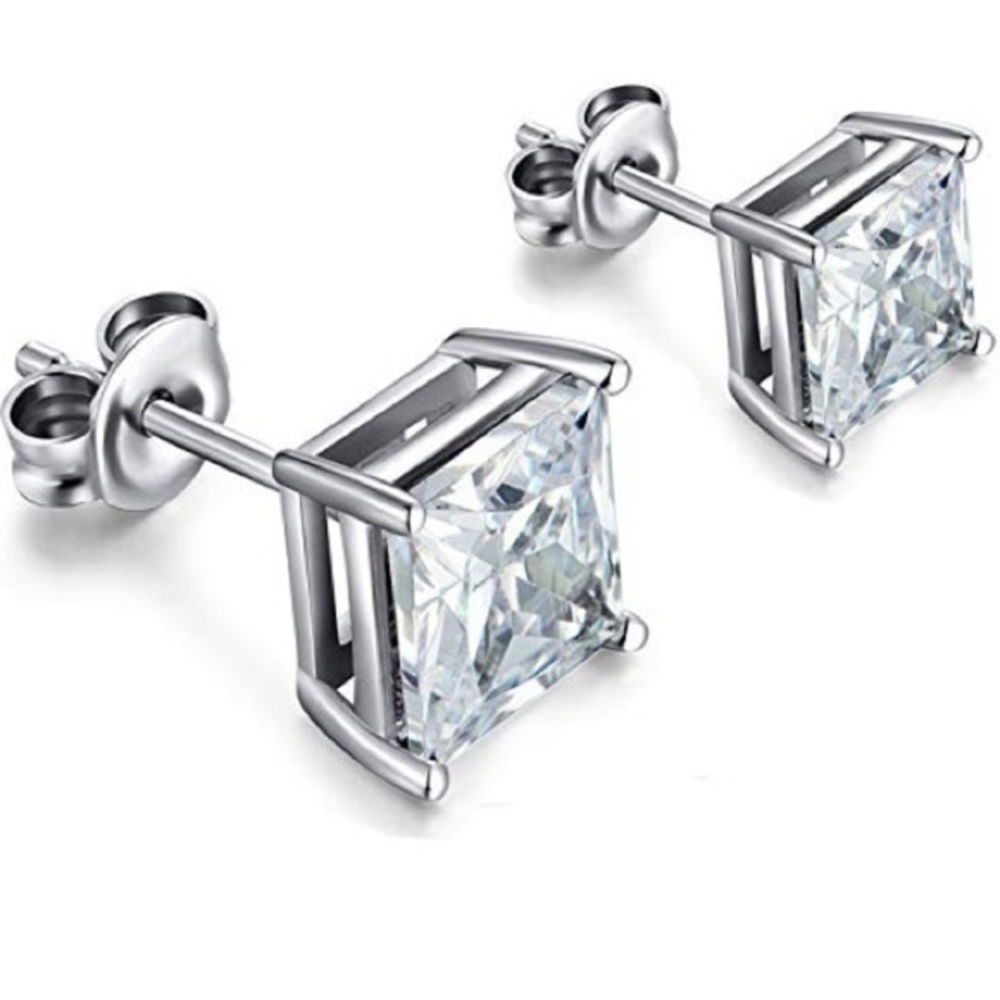 925 Renaissance Collection Princess Cut Earrings - Picture 2 of 3